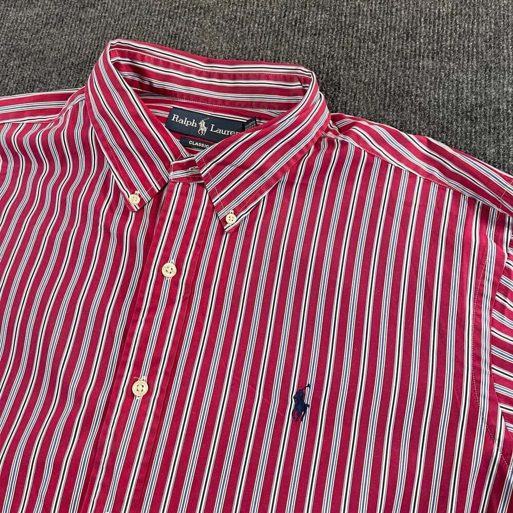 Ralph Lauren Classic Fit Shirt XL Red Striped Long Sleeve